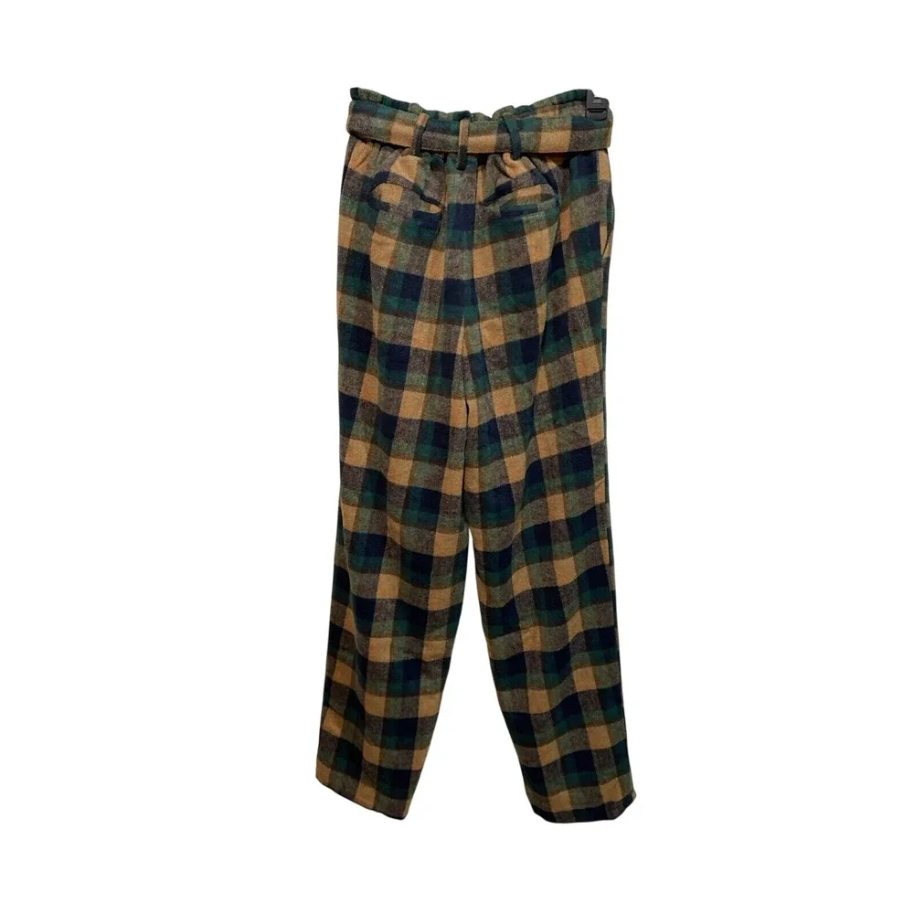 OAT New‎ York Women's Plaid Trouser Pants SMALL Green Wool Blend Cropped Flannel - Picture 2 of 7